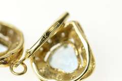 14K Yellow Gold Retro Heart Blue Topaz Wavy Halo Dangle Earrings