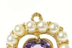 14K Yellow Gold Heart Amethyst Pearl Halo Retro Classic Pendant