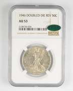 AU53 1946 Walking Liberty Half Dollar - Double Die REV - CAC - NGC
