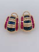 14kt Gold, Ruby, Diamond, & Blue Sapphire Earrings