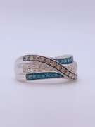 14kt Gold Blue & White Diamond Cocktail Band Ring