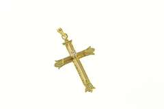 14K Yellow Gold Diamond Ornate Retro Cross Christian Faith Pendant