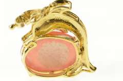 14K Yellow Gold Rhodochrosite Cabochon Dolphin Statement Pendant