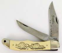 Vintage Schrade Scrimshaw PocketKnife & Leather Case