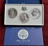 1983 P D S Commem Silver Dollar Set, OGP