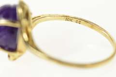 10K Yellow Gold Swirl Carved Amethyst Statement Bypass Ring