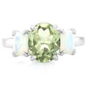3 CT GREEN AMETHYST & 1 1/5 CT FIRE OPAL STERLING SILVER RING