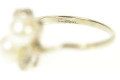 14K White Gold Classic 1940's Pearl Diamond Accent Bypass Ring