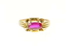 10K Yellow Gold Art Deco Oval Syn. Ruby Ornate Statement Ring