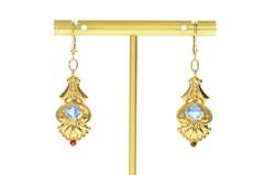 14K Yellow Gold 1930's Art Deco Ornate Sim. Topaz Dangle Earrings