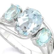 AQUAMARINE & 1 1/5 CT BABY SWISS BLUE TOPAZ STERLING SILVER RING