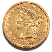 1880 $5 Gold Half Eagle