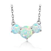 Sterling Silver 3.15ct Created Opal Three Stone Necklace