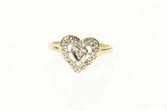 10K Yellow Gold Diamond Inset Retro Heart Love Promise Ring