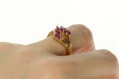 14K Yellow Gold Marquise Ruby Diamond Fanned Cluster Ring