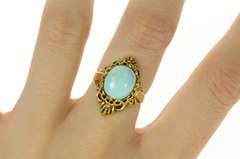 14K Yellow Gold Ornate Turquoise Cabochon Scroll Cocktail Ring