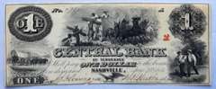 $ 1 Central Bank Of Tenn Nashville Unc 1855 Note