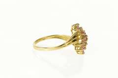 10K Yellow Gold Pink Topaz Wavy Cluster Statement Bypass Ring