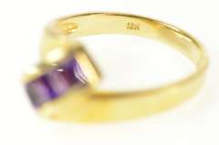18K Yellow Gold Princess Amethyst Curvy Designer Statement Ring
