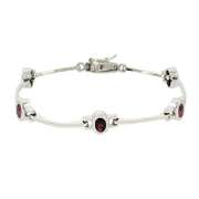 Sterling Silver Garnet Stone Oval Link Station Bracelet