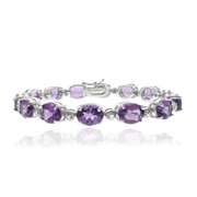 Sterling Silver 23ct. Amethyst & Diamond Accent Tennis Bracelet