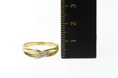 10K Yellow Gold Retro Diamond Wave Grooved Wedding Band Ring