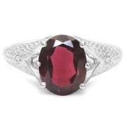 STERLING SILVER 2.82 CT GARNET & DIAMOND COCKTAIL RING