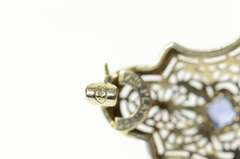 14K White Gold Diamond Syn. Sapphire Art Deco Filigree Pin/Brooch