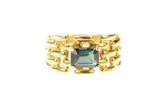 10K Yellow Gold Emerald Syn. Sapphire Chain Pattern Band Ring