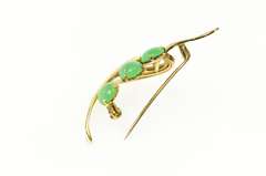 14K Yellow Gold Retro Ornate Green Chalcedony Floral Leaf Pin/Brooch