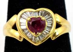 Sweet Ruby & Diamond Heart Ring in 18KT Yellow Gold