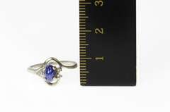 10K White Gold Marquise Syn. Blue Star Sapphire Diamond Ring