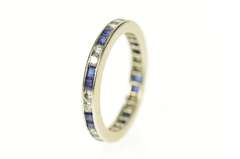 10K White Gold 1.04 Ctw Art Deco Diamond Sapphire Wedding Ring