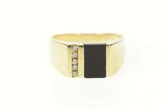 10K Yellow Gold Black Onyx Inlay Diamond Squared Statement Ring