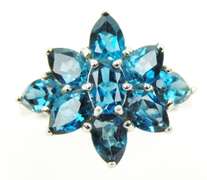 Sterling Vivid Blue Topaz Cluster Ring, Size 7.25