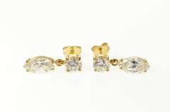 14K Yellow Gold Round Marquise Dangle Cubic Zirconia Earrings