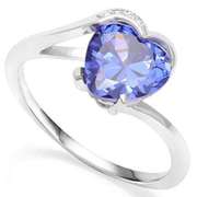 STERLING SILVER HEART 8MM TANZANITE & DIAMOND RING