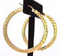 Glittering Textured Hoop Earrings in 14KT Yellow Gold