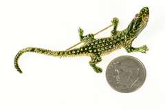 14K Yellow Gold Green Enamel Lizard Ruby Eyed Gecko Pin/Brooch