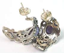Elegant Purple Agate Filigree Half-Hoops in Sterling Silver