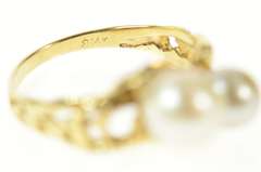 14K Yellow Gold Pearl Ornate Textured Nugget Statement Ring