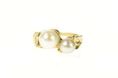 14K Yellow Gold Pearl Ornate Textured Nugget Statement Ring