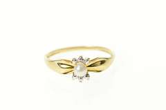 10K Yellow Gold Simple Pearl Two Tone Accent Curved Ring