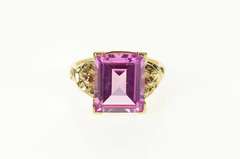 10K Yellow Gold Emerald Syn. Pink Topaz Retro Statement Ring