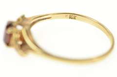 10K Yellow Gold Retro Oval Syn. Garnet CZ Accent Wavy Ring