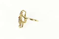 14K Yellow Gold Ornate Garnet Elaborate Cluster Chevron Ring