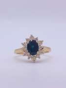 14kt Gold Blue Sapphire & Diamond Halo Cocktail Ring