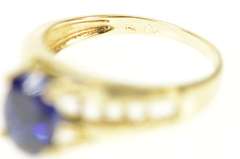 14K Yellow Gold Syn. Oval Sapphire Raised Statement Ring