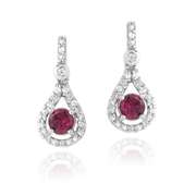 Sterling Silver Round 1.2ct Created Ruby & CZ Teardrop Dangle Earrings