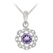 Sterling Silver Amethyst & Diamond Accent Flower Pendant